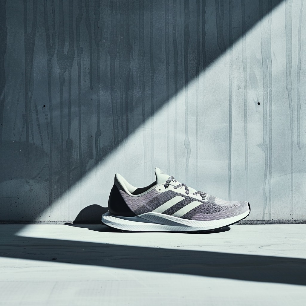 Marathon Schuh ohne Carbonplatte auf klarem Beton Untergrund.