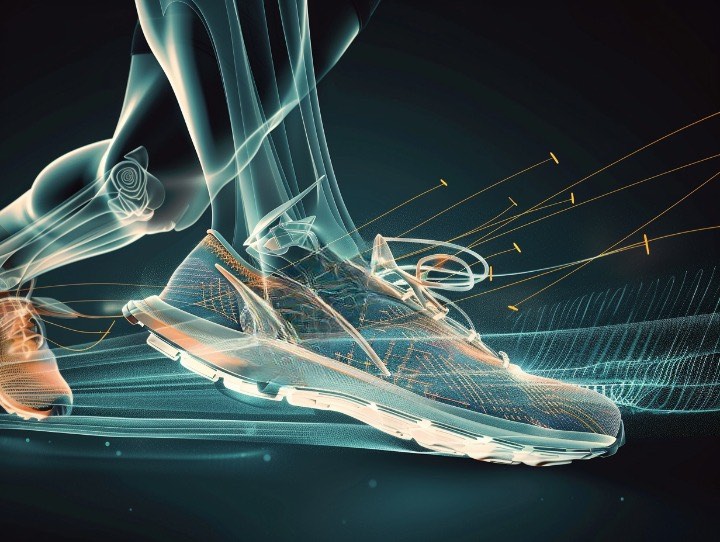 Biomechanische Ansicht eines Menschen laufend.